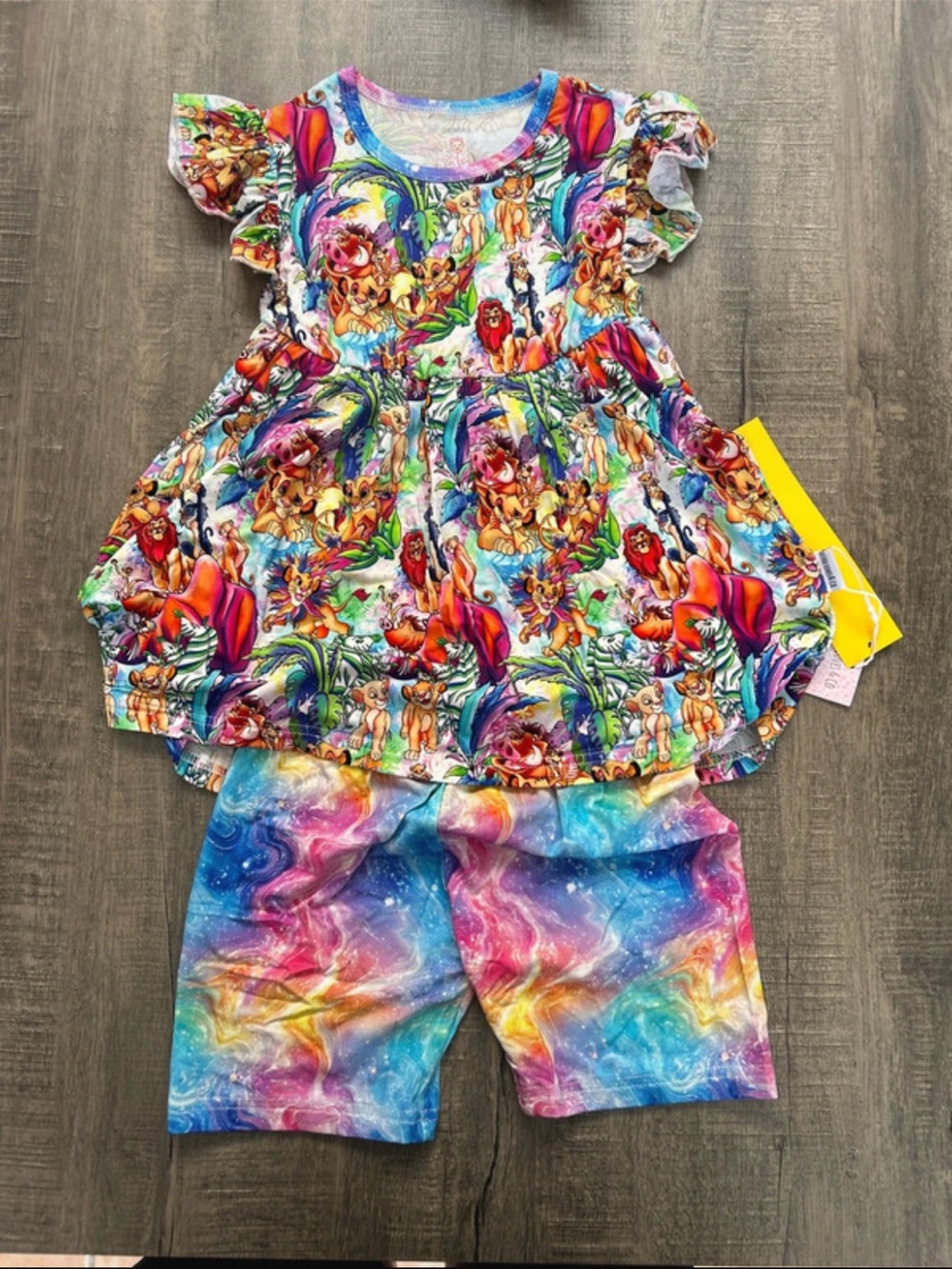 Colorful Bamboo Lion King Print Kids Peplum Set with Rainbow Shorts